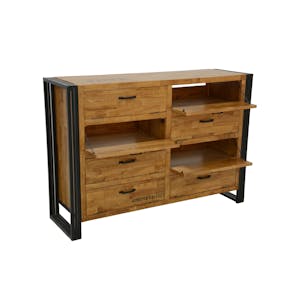 Meuble à chaussures hévéa recyclé naturel et métal noirci 8 tiroirs 132X40X91cm DOCKER